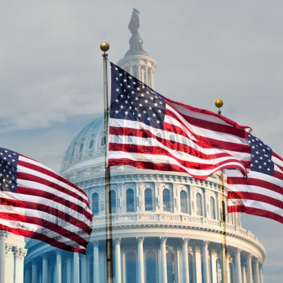 Capitol building with flags