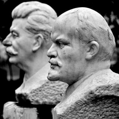 Lenin and Stalin Statue in Moscow stock photo