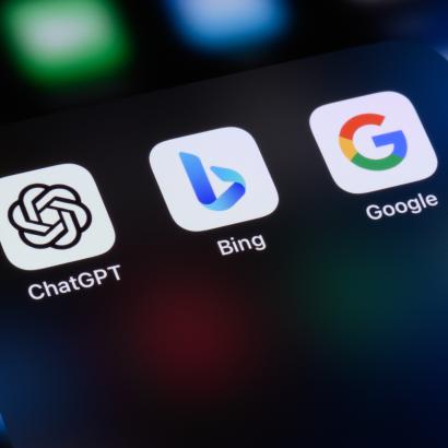 ChatGPT, Bing and Google stock photo