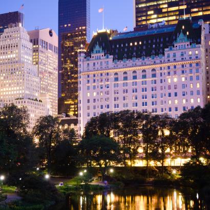 Plaza Hotel and other buildings as seen from Central Park stock photo