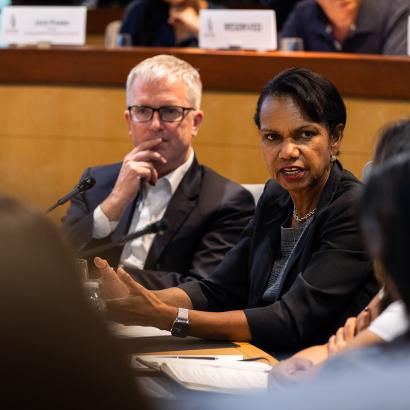 Condoleezza Rice and Drew Endy at the Inaugural Congressional Fellowship Program on Biotechnology Strategy 