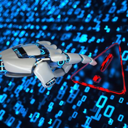 Robot Hand Warning Sign stock photo