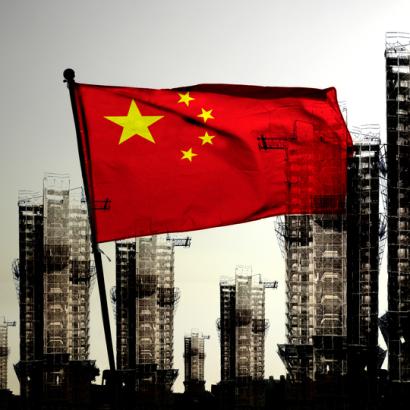 Chinese Flag over city
