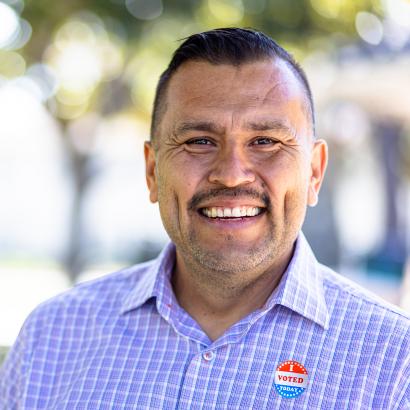 Mexican Man with I voted Sticker stock photo