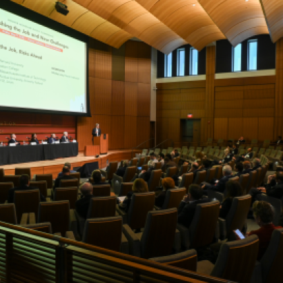 Attendees of Finishing the Job and New Challenges are seen in Hauck Auditorium on May 9, 2025. (Patrick Beaudouin)
