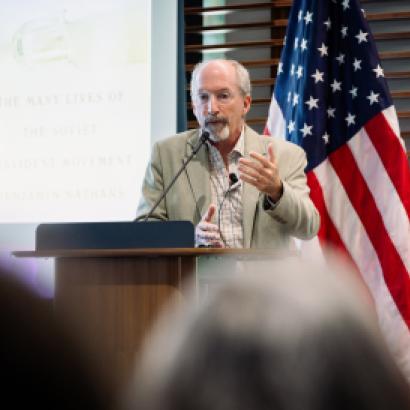 Benjamin Nathans, author of To the Success of Our Hopeless Cause, speaks about his now Pulitzer-winning book at the Hoover Institution on August 12, 2024. (Patrick Beaudouin)