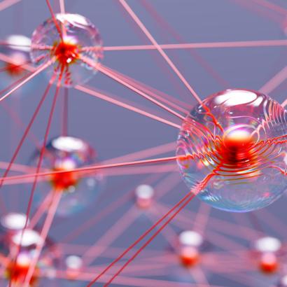 Abstract connection glass spheres stock photo