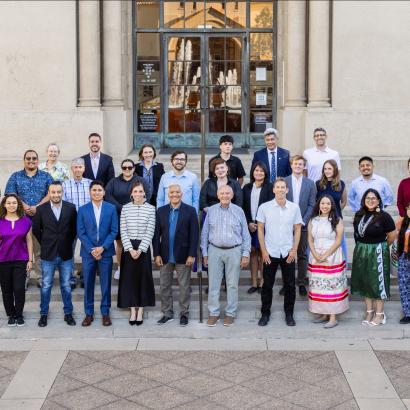 Attendees at the fifth annual Hoover Institution Indigenous Student Seminar are seen in front of Hoover Tower on August 4, 2025. (Patrick Beaudouin)