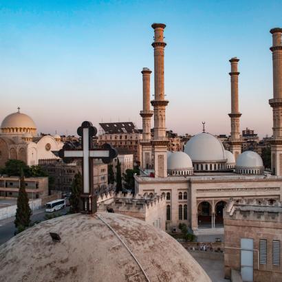 Coexistence between sects in Syria. stock photo