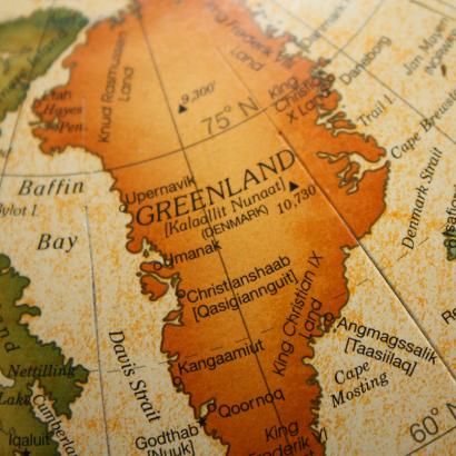 Old map depicting Greenland and Iceland stock photo