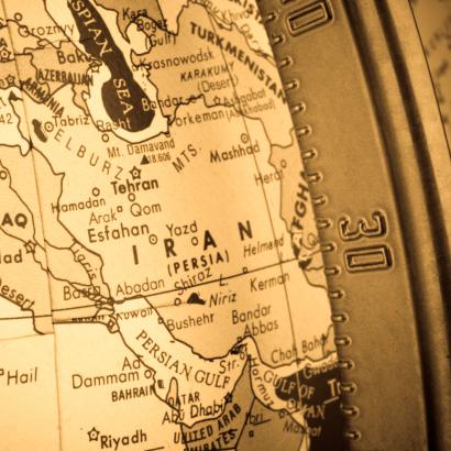 Closeup of Middle East Map Region On Globe Cross-processed - stock photo