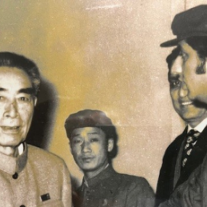 meeting Chou En Lai in Beijing January 1972, as producer of Pakistan TV coverage of President Zulfikar Ali Bhutto’s visit to China. 