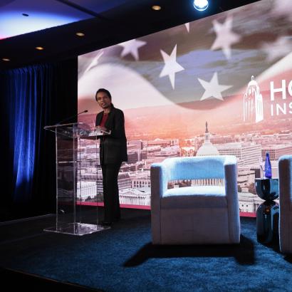 Hoover Institution Director Condoleezza Rice speaks at the Hoover Winter Meeting in Washington, DC, on February 23, 2026. (Eric Draper)