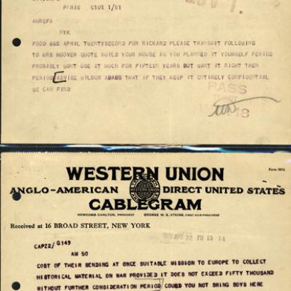 Hoover’s Telegram to Lou Henry