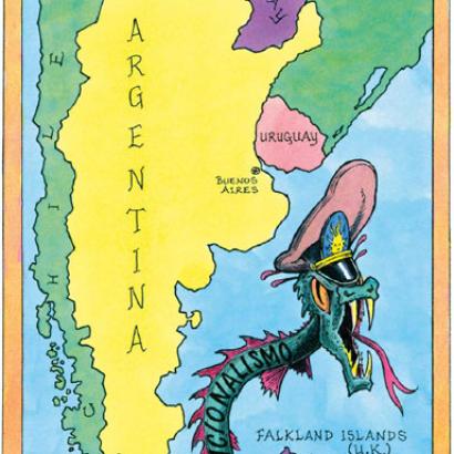 cartoon map of southern South America