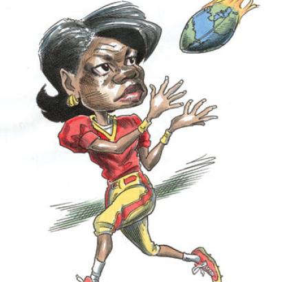 cartoon of Condoleezza Rice catching a political football
