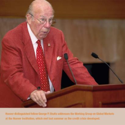 George P. Shultz addresses the Working Group on Global Markets at the Hoover Institution