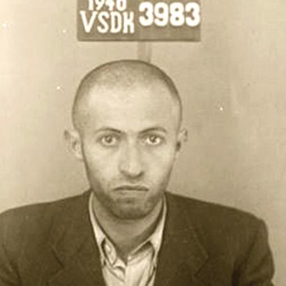 Menachem Begin pictured in his secret-police mug shot