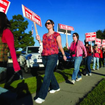 Teachers picket in La Habra last December