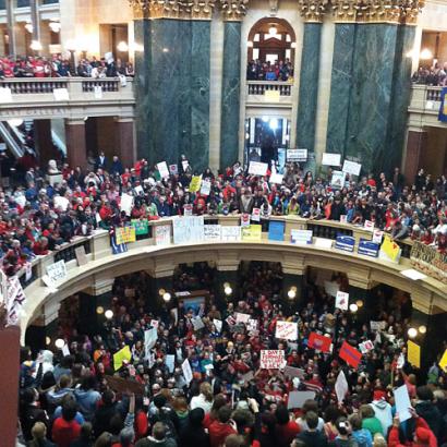 Protestors at Wisconsin capitol building