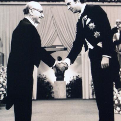 Milton Friedman receiving the Nobel Prize