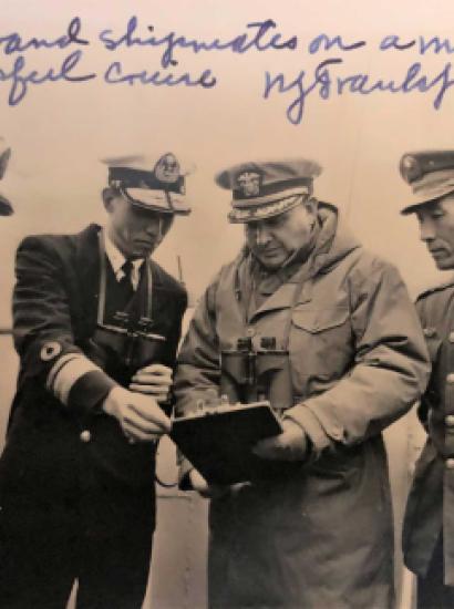 Inscribed sepia colored photo of 4 men in military uniforms with Kao Tsu 2nd from left.