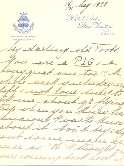 Handwritten letter on yellow paper from Grand Duchess to Princess Nina