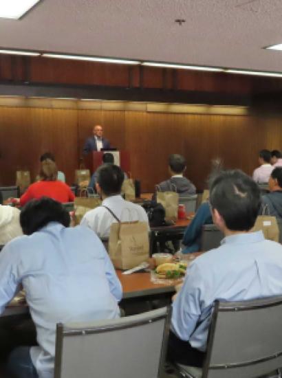 Joseph Torigian speaking in front of attendees of the Modern China & Taiwan workshop 2022