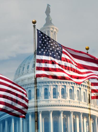 Capitol building with flags
