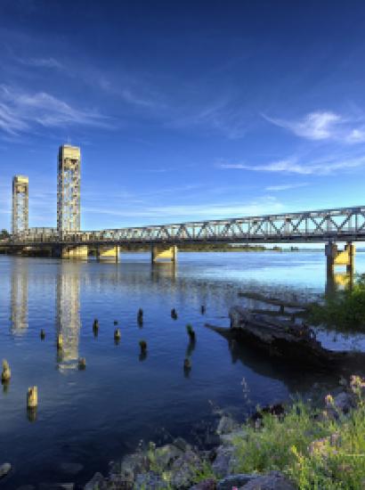 A lift bridge in the delta on a sunny day. Rio Vista, California. USA