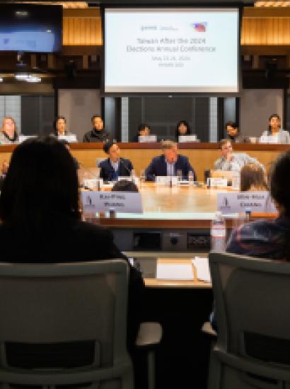 Scholars are seen discussing Taiwan’s future at the Hoover Institution on May 23, 2024. 