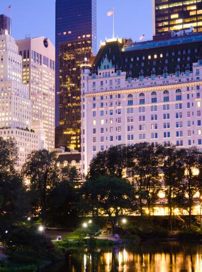 Plaza Hotel and other buildings as seen from Central Park stock photo