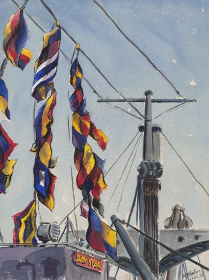 Collage of a watercolor and photographs from the Natale Bellantoni papers 