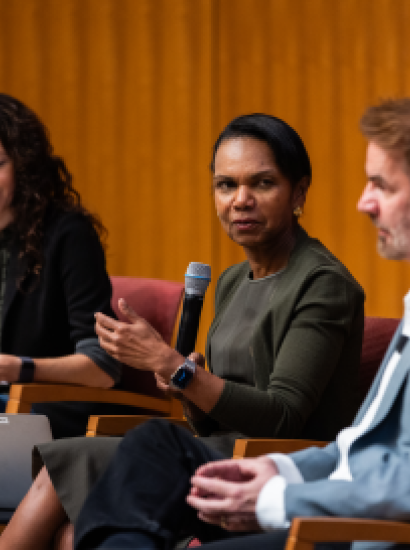 Hoover Institution Director Condoleezza Rice speaks about generative AI and democracy on September 24, 2024. (Patrick Beaudouin)