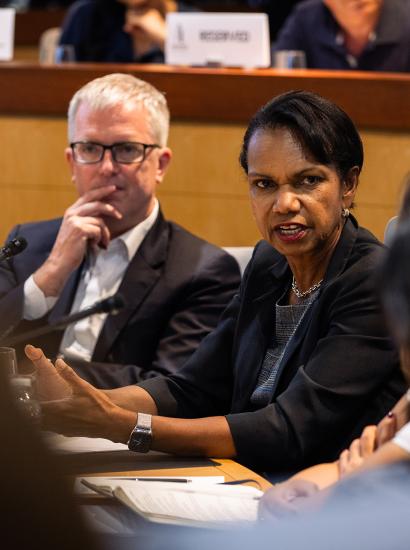 Condoleezza Rice and Drew Endy at the Inaugural Congressional Fellowship Program on Biotechnology Strategy 