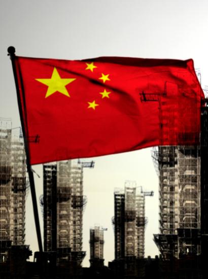 Chinese Flag over city