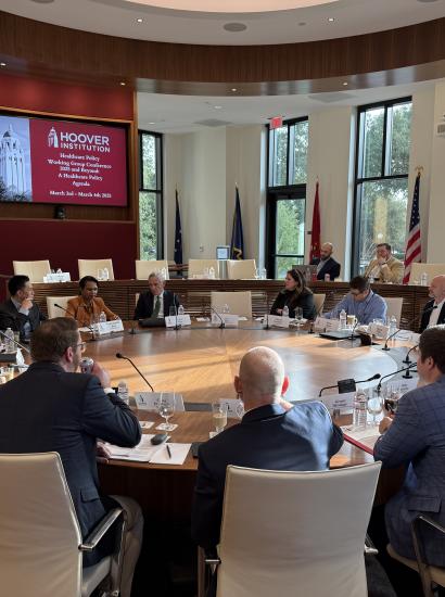 Attendees of the Healthcare Policy Working Group’s roundtable on pressing healthcare system challenges are seen in Annenberg Conference Room on March 3, 2025.