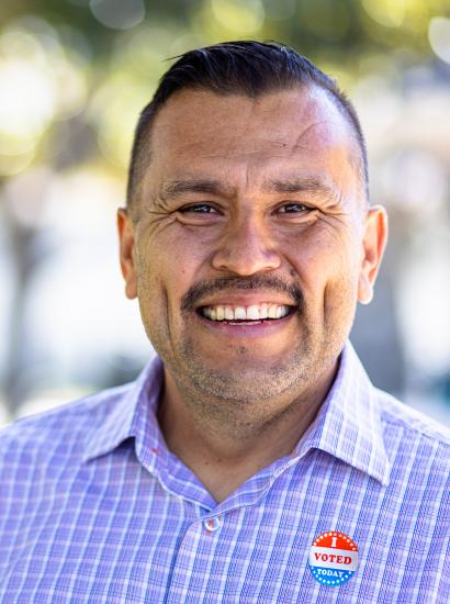 Mexican Man with I voted Sticker stock photo