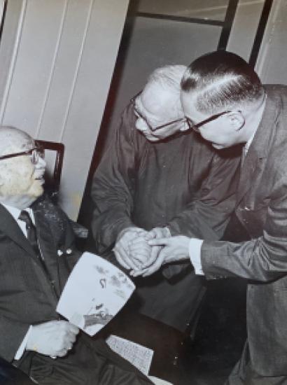 Chao (middle) meets with H. H. Kung (left) in Chiang Kai-shek’s residence in Taipei in September 1964.