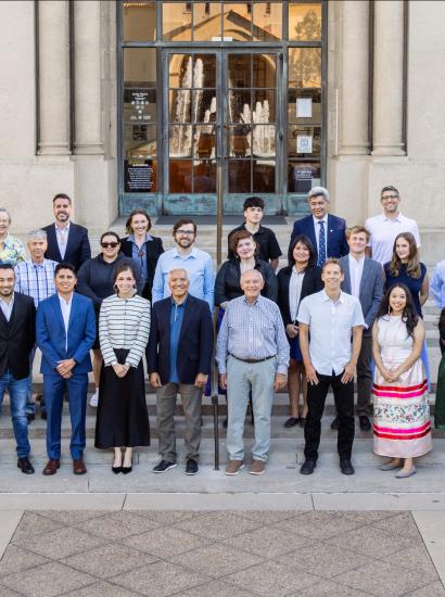 Attendees at the fifth annual Hoover Institution Indigenous Student Seminar are seen in front of Hoover Tower on August 4, 2025. (Patrick Beaudouin)
