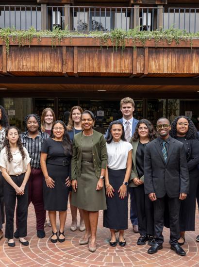 AFC Fellows are seen with Hoover Institution Director Condoleezza Rice on October 1, 2025. (Daniel Beck)