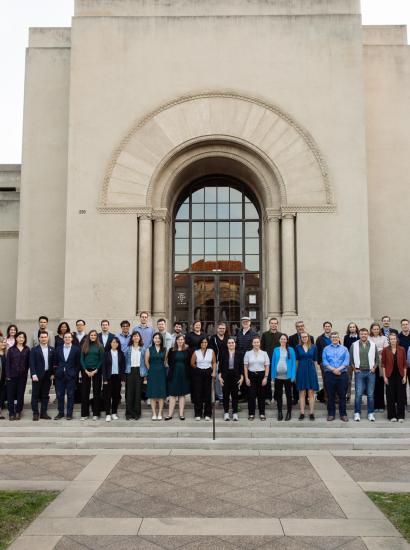 Participants in the annual Hoover Remote Work conference are seen before Hoover Tower on October 22, 2025. (Patrick Beaudouin)