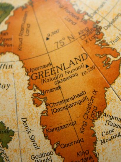 Old map depicting Greenland and Iceland stock photo
