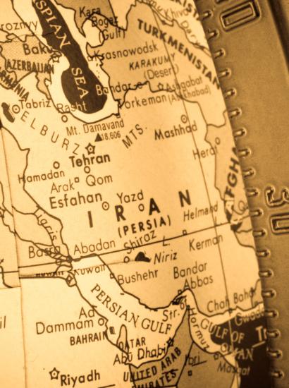 Closeup of Middle East Map Region On Globe Cross-processed - stock photo