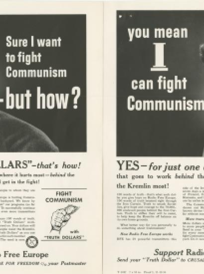 Proofs of advertisements from the Crusade for Freedom Advertising Council&#039;s &quot;Truth Dollar&quot; campaign, 1954  (Radio Free Europe/Radio Liberty, Inc. Corporate Records, Box 2236, Folder 1)