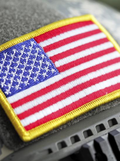 US flag on military helmet