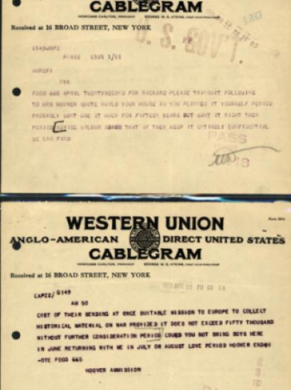 Hoover’s Telegram to Lou Henry