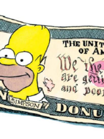 $10 bill with picture of Homer Simpson