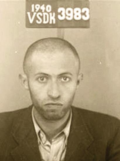 Menachem Begin pictured in his secret-police mug shot