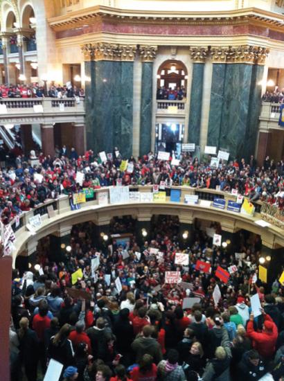 Protestors at Wisconsin capitol building